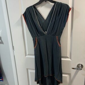Gingersnap Women's Dark Gray High-Low V-Neck Dress with Orange Trim Have Spots